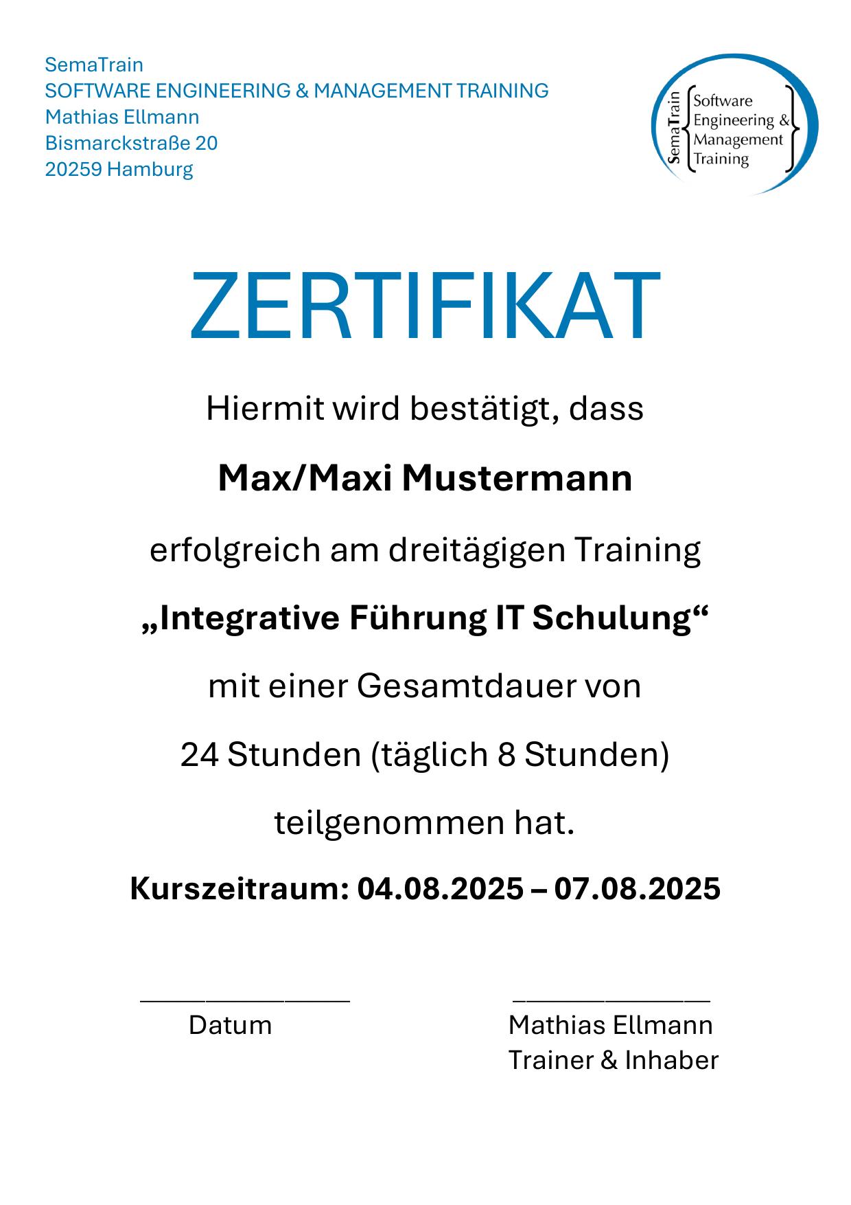 Zertifikat Vorschau – Integrative Führung in der IT