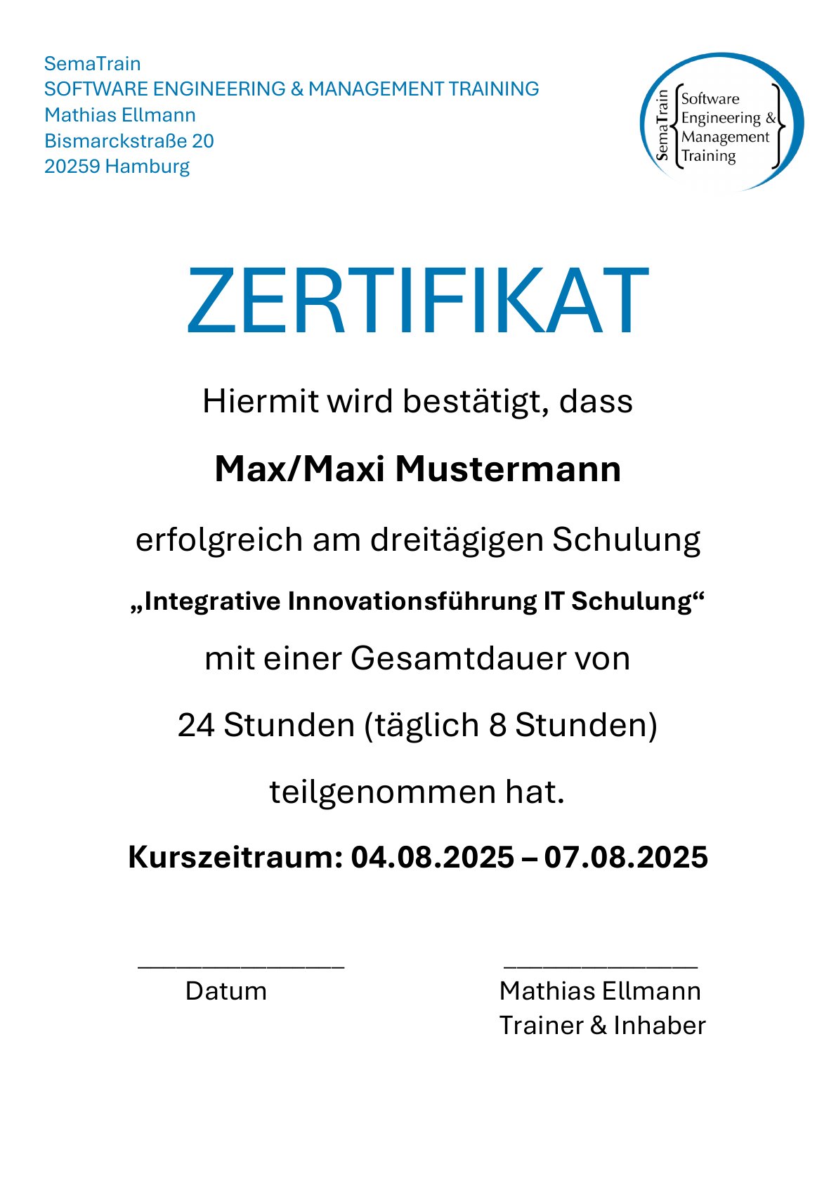 Zertifikat Vorschau – Integrative Innovationsführung in der IT