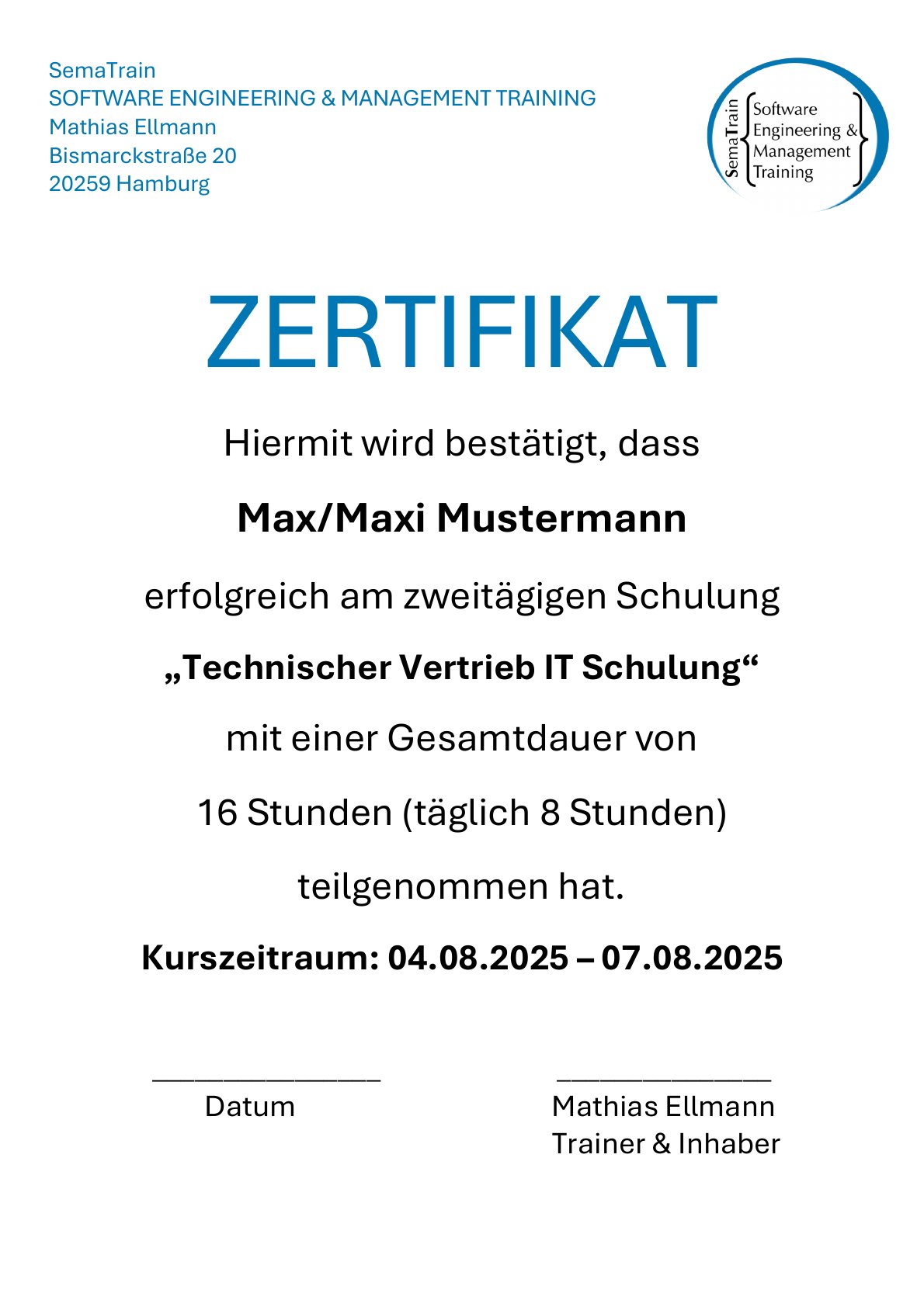 Zertifikat Vorschau – Technischer Vertrieb in der IT